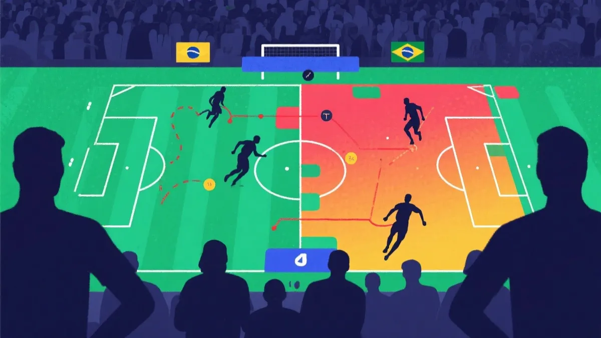 南美强队对话中逼抢与转换通道的俯视战术示意图