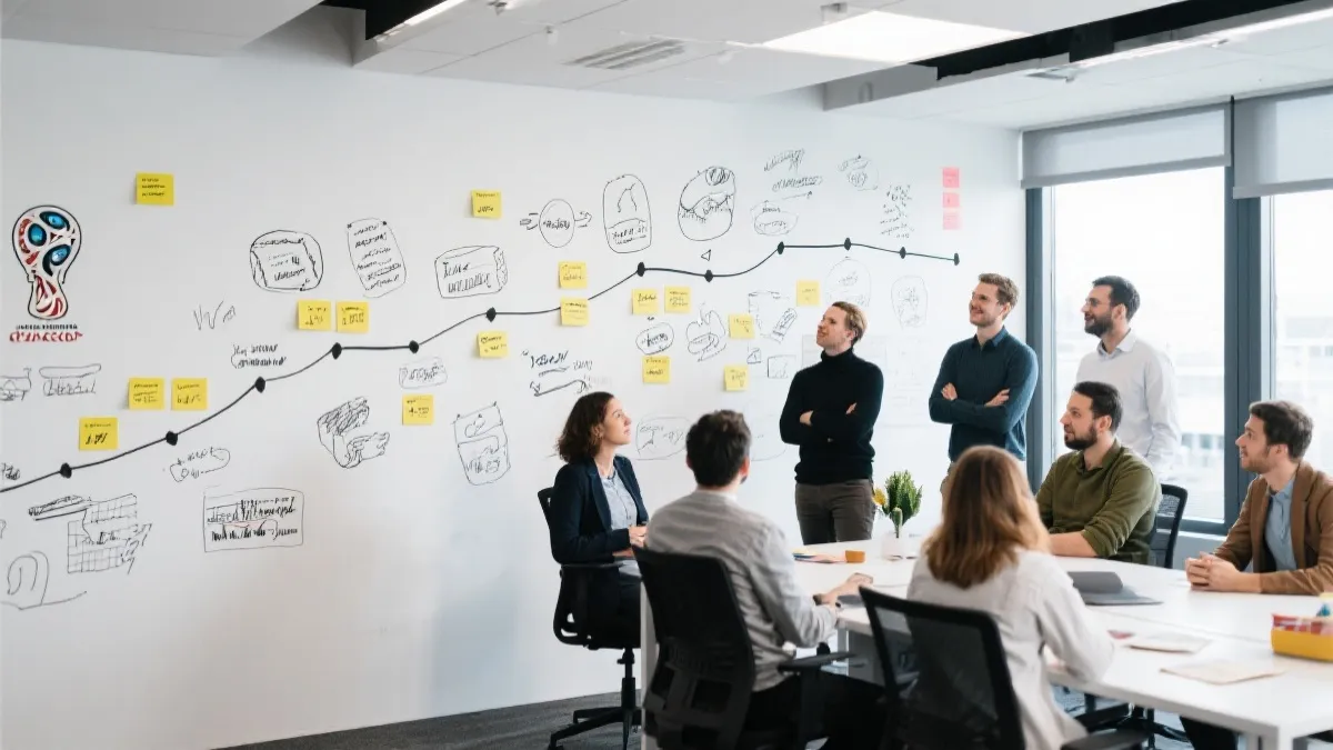 品牌团队规划世界杯营销策略的会议场景